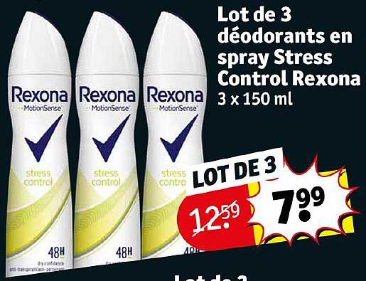 lot de 3 déodorants en spray stress control rexona
