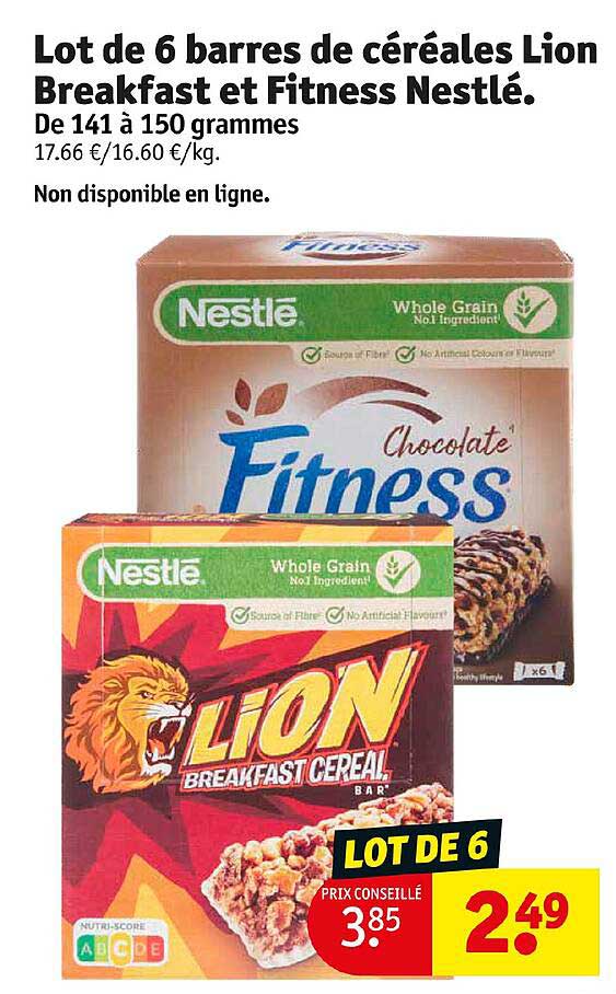 lot de 6 barres de céréales lion breakfast et fitness nestlé