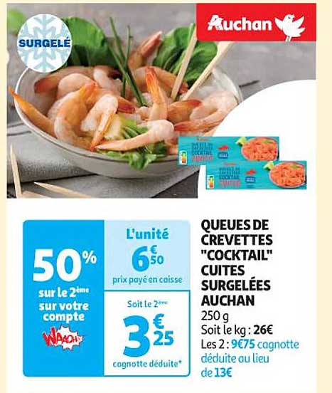 Queues De Crevettes "cocktail" Cuites Surgelées Auchan