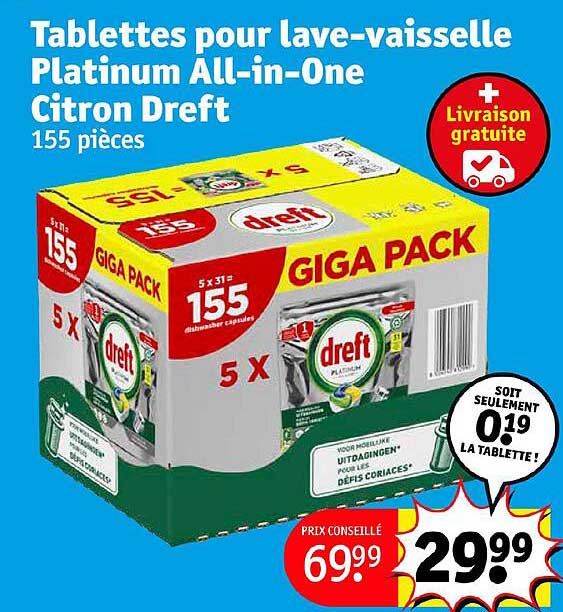 tablettes pour lave-vaisselle platinum all-in-one citron dreft