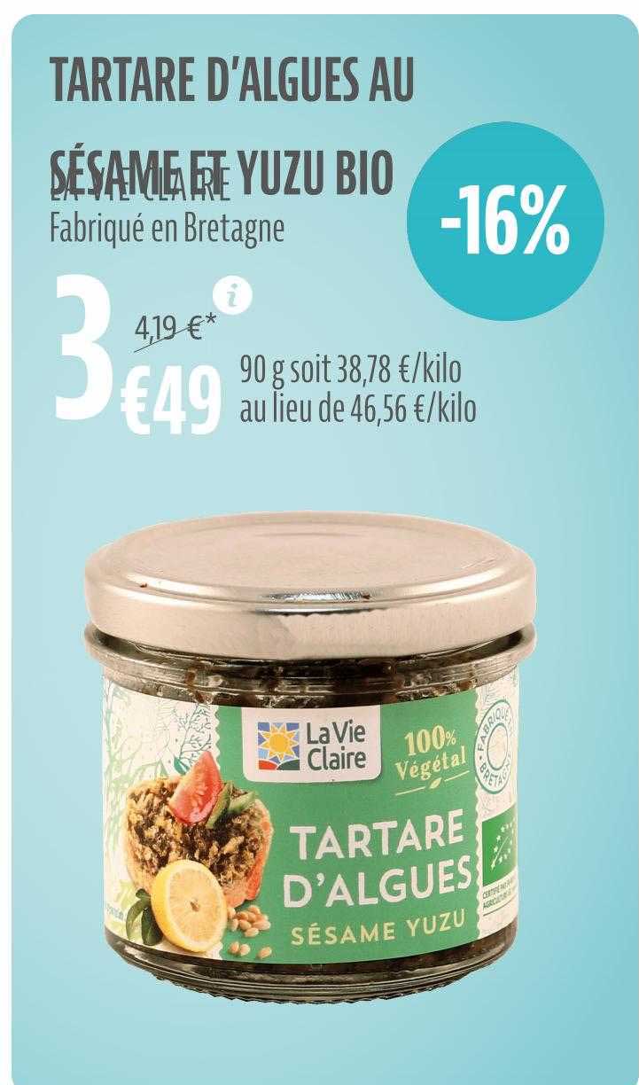 tartare d'algues au sésame et yuzu bio la vie claire