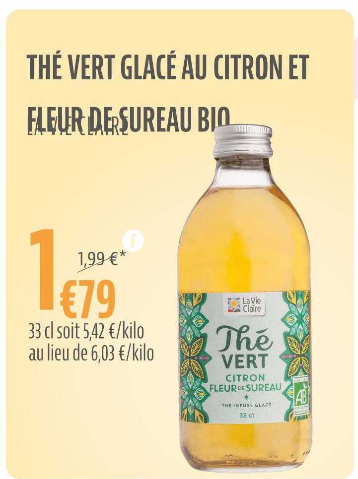 thé vert glacé au citron et fleur de sureau bio