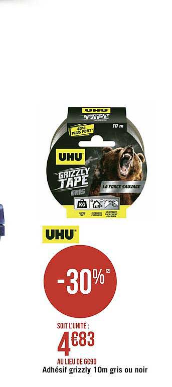 adhésif grizzly 10m gris ou noir uhu