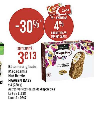 bâtonnets glacés macadamia nut brittle haagen dazs