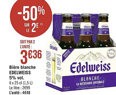 bière blanche edelweiss 5% vol. -50% sur le 2ème