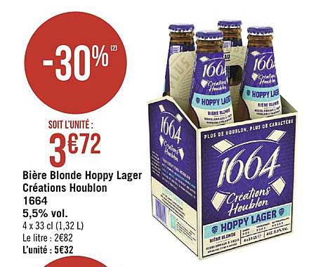 bière blonde hoppy lager créations houblon 1664 5.5% vol.