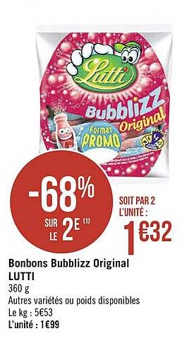 bonbons bubblizz original -68% sur le 2e