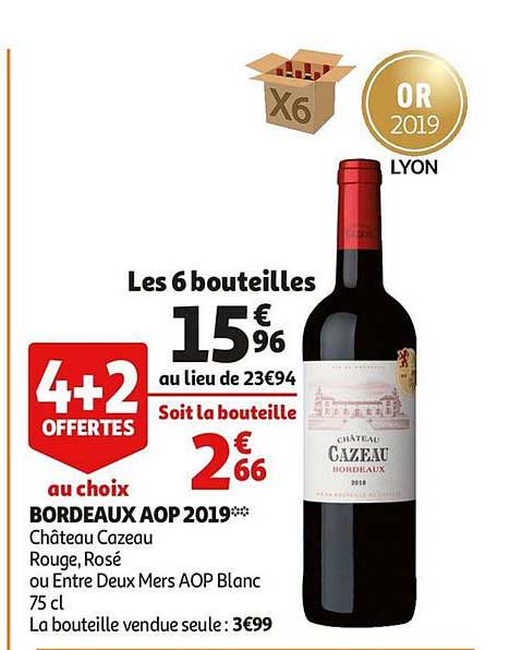 bordeaux aop 2019 château cazeau 4+2 offertes au choix