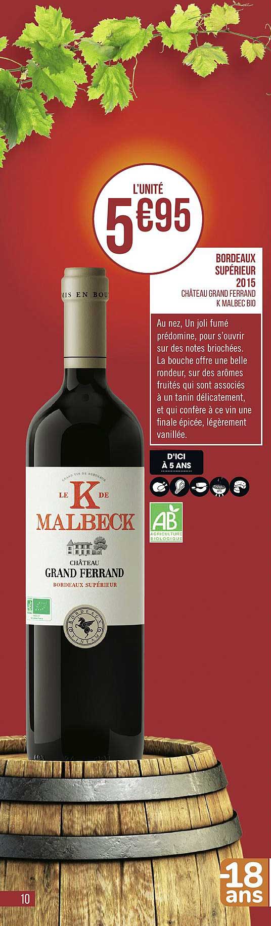 bordeaux supérieur 2015 château grand ferrand le k de malbeck