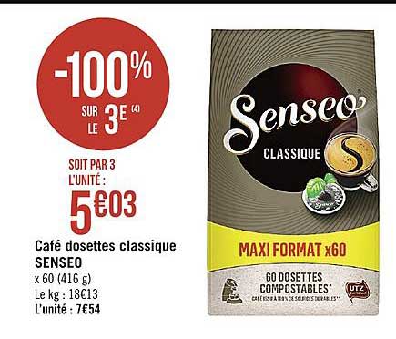 café dosettes classique senseo -100% sur le 3ème