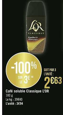 Café Soluble Classique L'or -100% Sur Le 3e