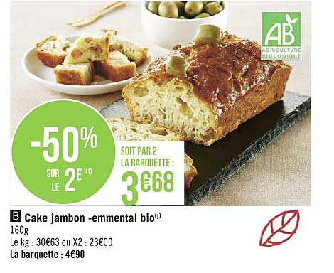 Cake Jambon Emmental Bio -50% Sur Le 2e