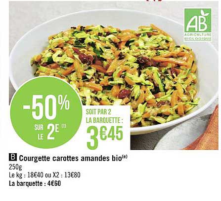 Courgette Carottes Amandes Bio -50% Sur Le 2e