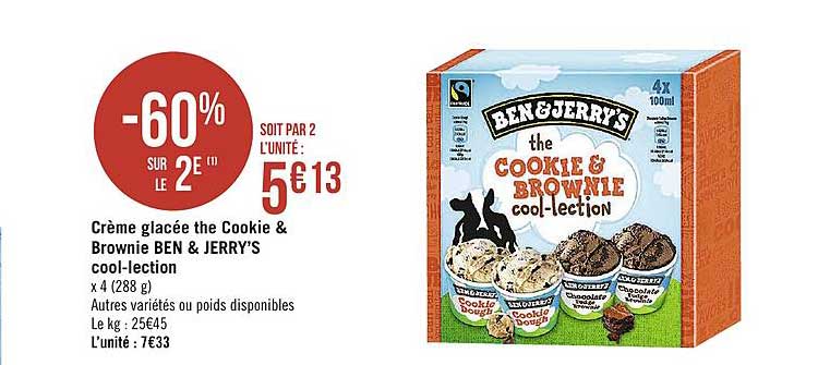 crème glacée thé cookie & brownie ben & jerry's cool lection -60% sur le 2e