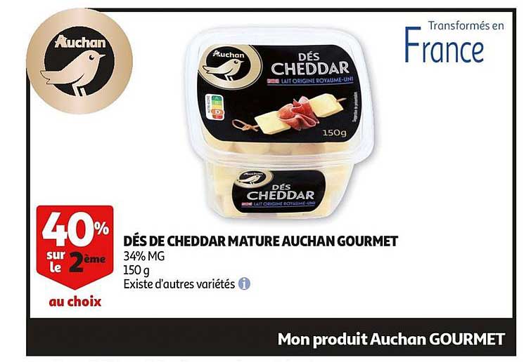 dés de cheddar mature auchan gourmet 40% sur le 2ème au choix