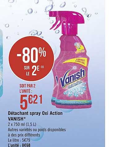 détachant spray vanish oxi action -80% sur le 2e