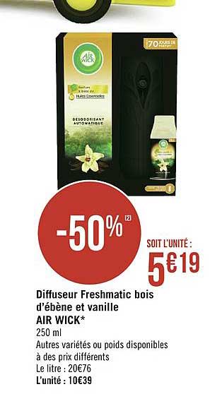 diffuseur freshmatic bois d'ébène et vanille air wick