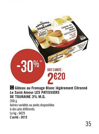 gâteau au fromage blanc légèrement citronné le saint amour les patissiers de touraine 3% m.g.