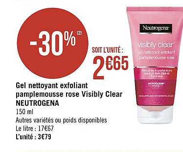 gel nettoyant exfoliant pamplemousse rose visibly clear neutrogena