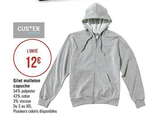 gilet molleton capuche custer homme