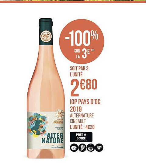 igp pays d oc 2019 alternature -100% sur le 3e