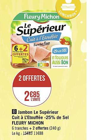 jambon le supérieur cuit à l'étouffée moins 25% de sel fleury michon