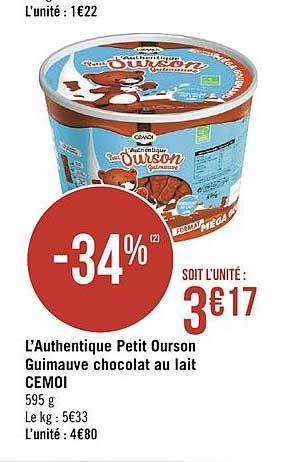 L'authentique Petit Ourson Guimauve Chocolat Au Lait Cemoi