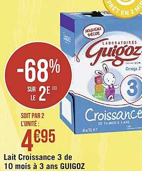lait croissance 3 de 0 mois à 3 ans guigoz -68% sur le 2e