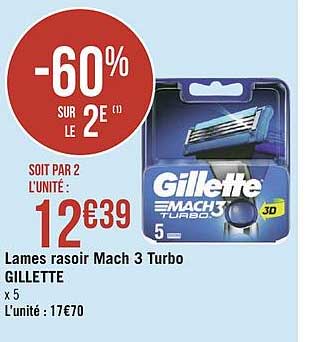 lame rasoir mach 3 turbo gillette -60% sur le 2e