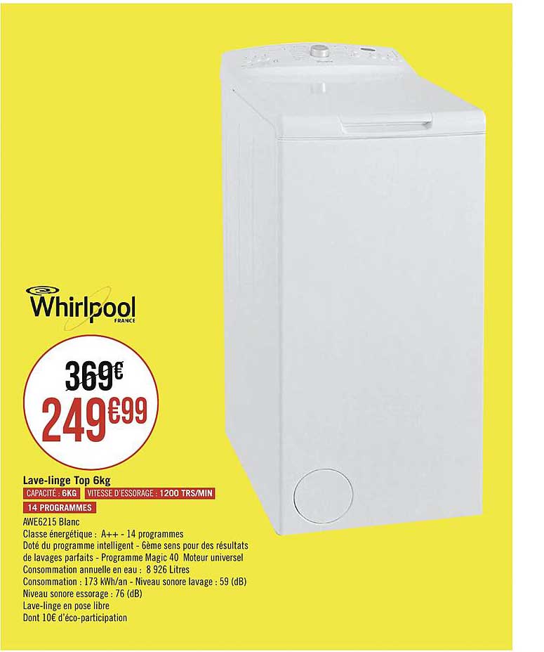 lave linge top 6 kg whirlpool