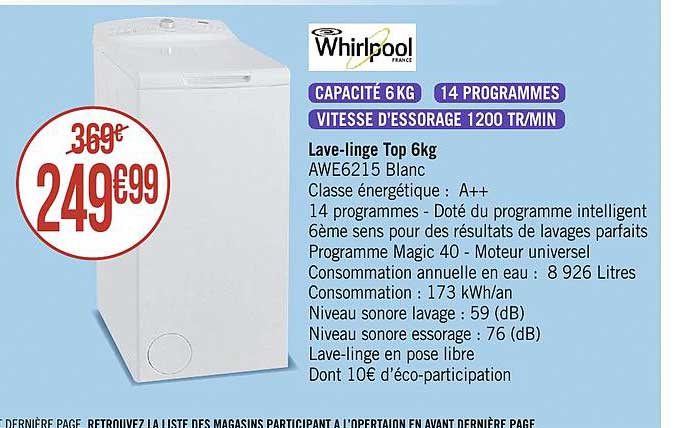 lave linge top 6kg whirlpool