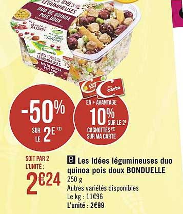 les idées légumineuses duo quinoa pois doux bonduelle -50% sur le 2e