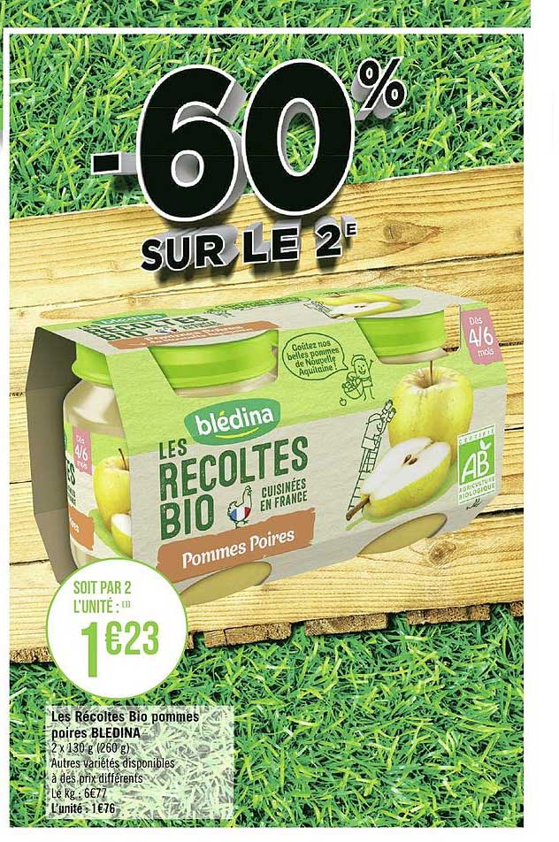 les récoltes bio bledina pommes poires -60% sur le 2e