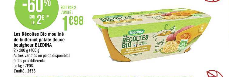 les récoltes bio mouliné de butternut patate douce boughour blédina -60% sur le 2e