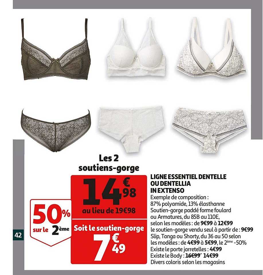 linge essentiel dentelle ou dentellia in extenso 50% sur le 2ème