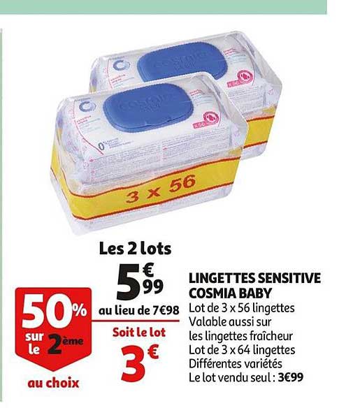 Lingettes Sensivite Cosmia Baby 50% Sur Le 2ème Au Choix