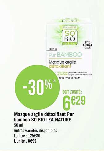 masque argile détoxifiant pur bamboo so bio lea nature