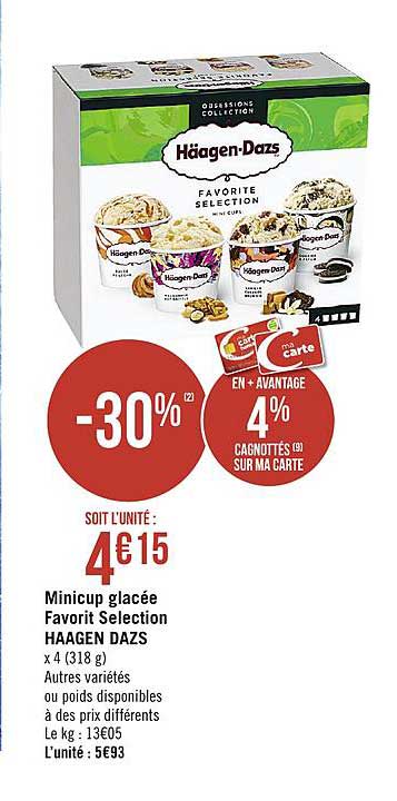 minicup glacée favorit sélection haagen dazs