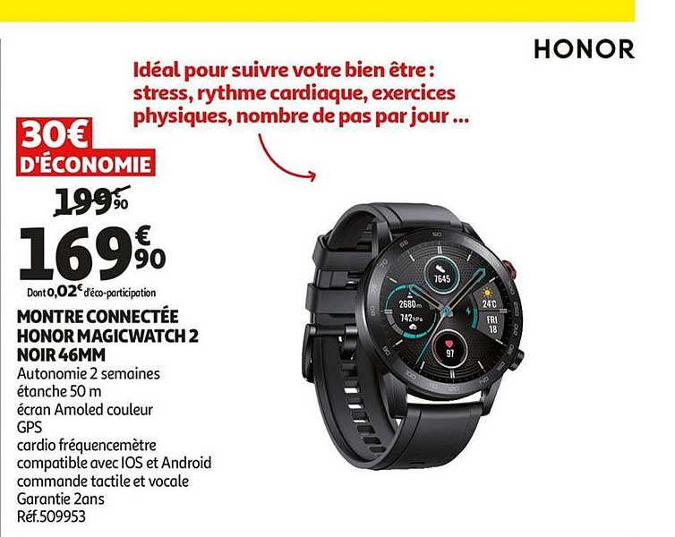 montre connectée honor magicwatch 2 noir 46mm