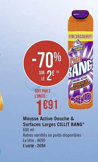 mousse active douche & surfaces larges cillit bang -70% sur le 2e