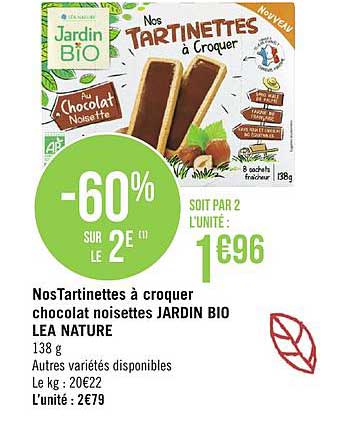 Nos Tartinettes à Croquer Chocolat Noisettes Jardin Bio Lea Nature -60% Sur Le 2e