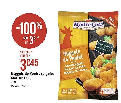 nuggets de poulet surgelés maître coq -100% sur le 3e