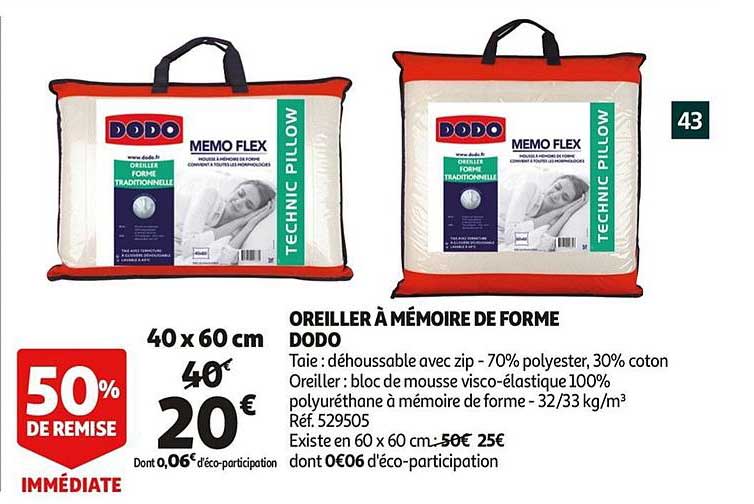 Oreiller Mémoire De Forme Dodo 50% De Remise Immédiate
