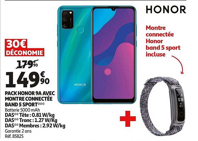 pack honor 9a avec montre connecté band 5 sport