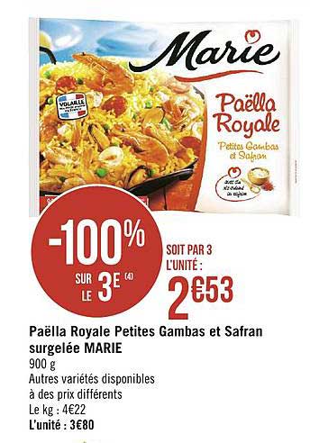 Paëlla Royale Petites Gambas Et Safran Surgelée Marie -100% Sur Le 3e