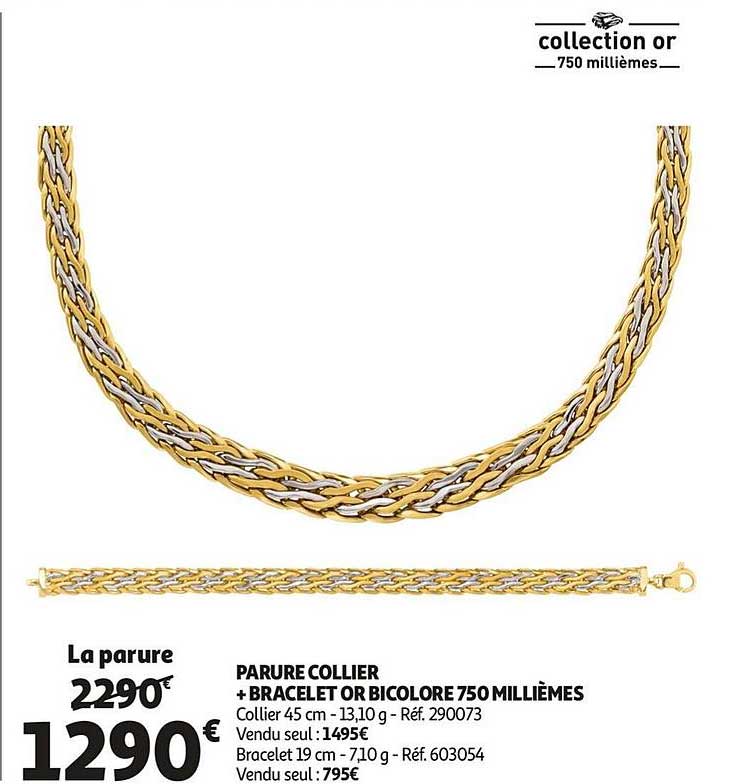 parure collier + bracelet or bicolore 750 millièmes