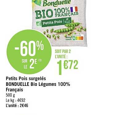 Petits Pois Surgelés Bonduelle Bio Légumes 100% Français -60% Sur Le 2e