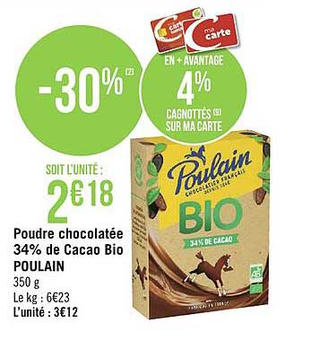poudre chocolatée 34% de cacao poulain bio