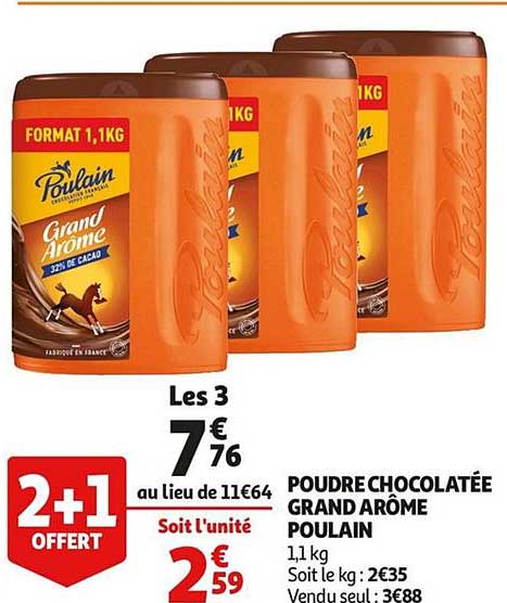 poudre chocolatée grand arôme poulain 2 +1 offert