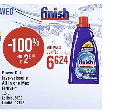 power gel lave vaisselle all in one max finish -100% sur le 2e